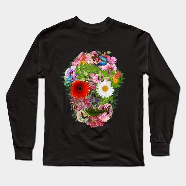 Sage Tribe Skull With sunflowers Long Sleeve T-Shirt by Collagedream